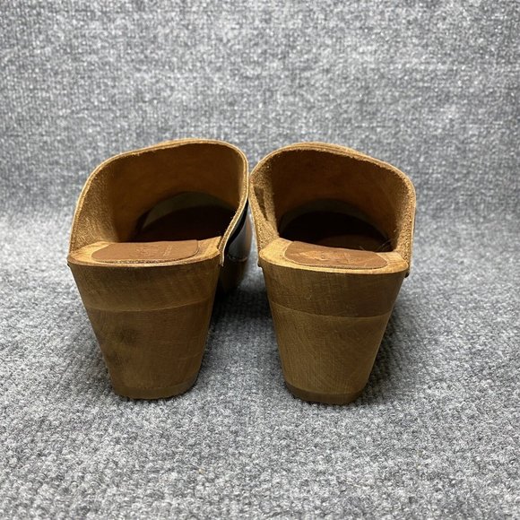 Sanita Wooden Leather Clogs Womens 41 / US 10 Brown Mules Danish Heeled Shoes - Picture 4 of 11